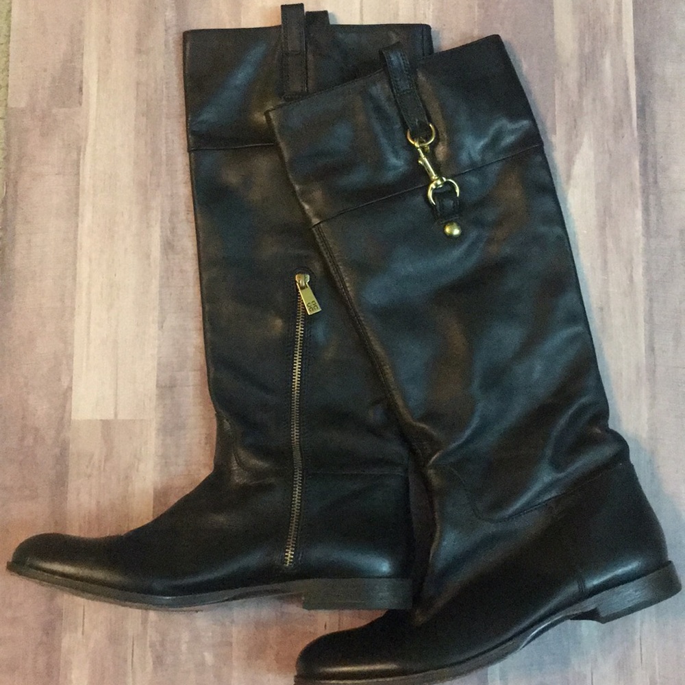 Coach leather low heel riding boots
